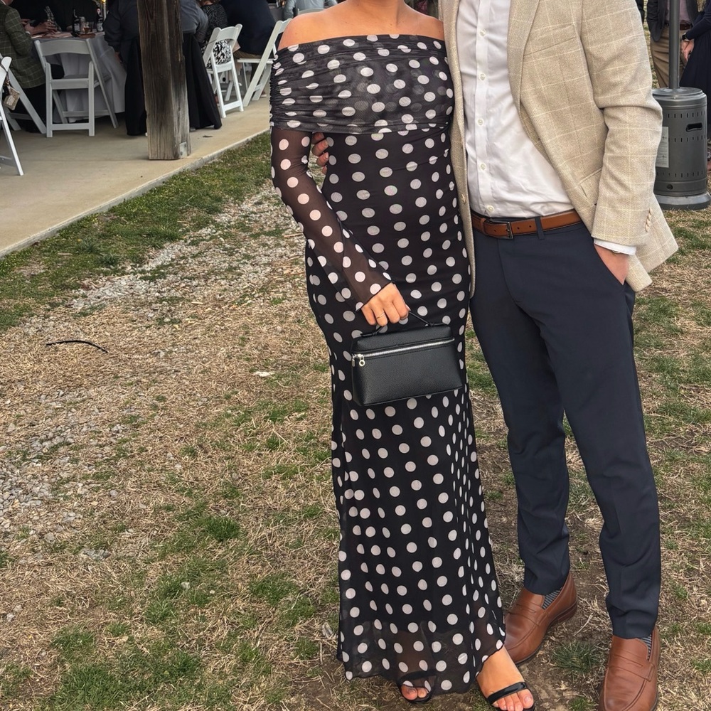 Black and White Polka Dot Off-Shoulder Dress